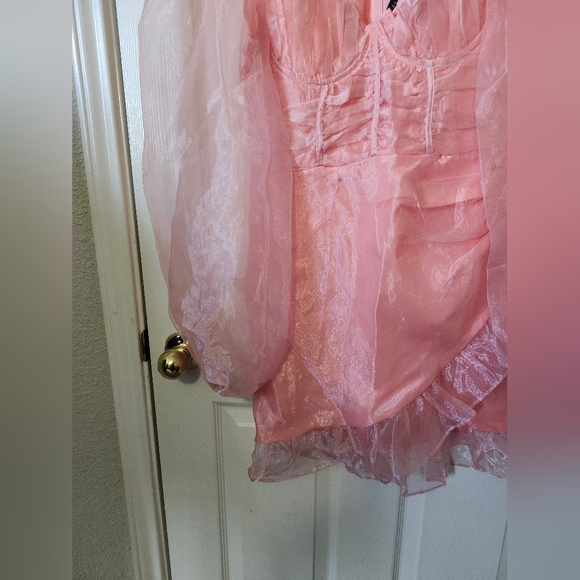 Pretty Little Thing Blush Organza Puff Sleeve Wrap Bodycon Mini Dress 4 - Picture 9 of 14